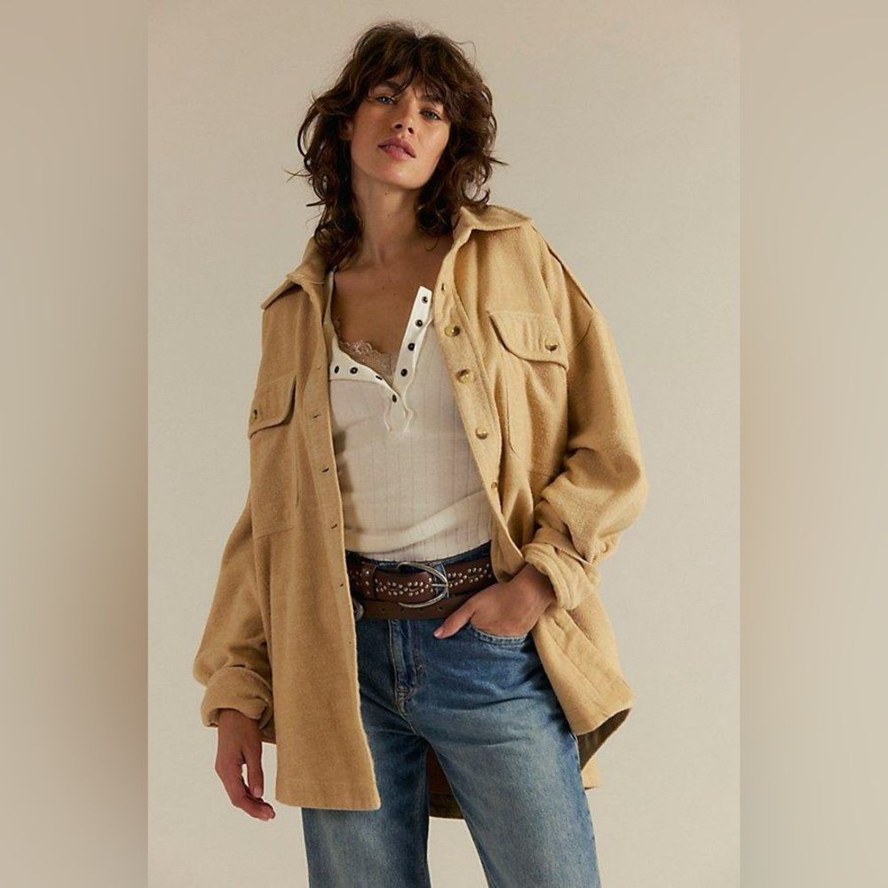NWT! Free People We the Free Peached Twill Shirt Jacket Shacket Neutral Medium